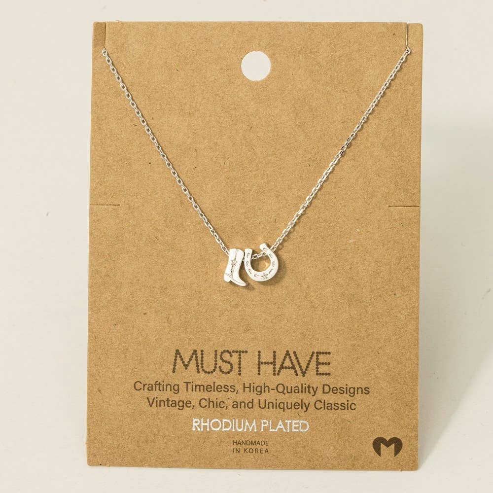 Cowboy Boots Horse Shoe Charm Necklace