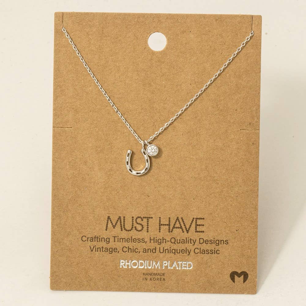 Horse Shoe And Cz Charm Necklace