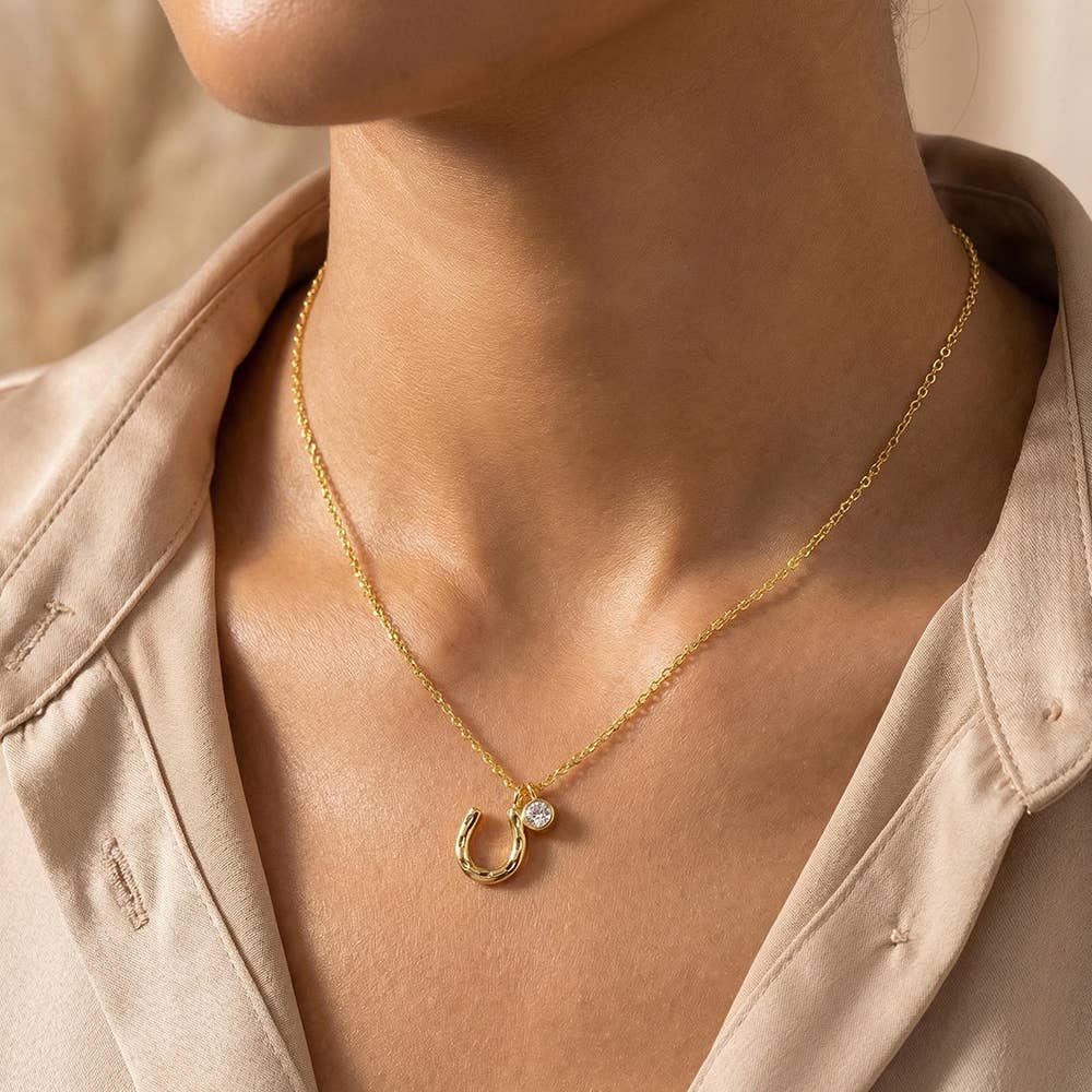 Horse Shoe And Cz Charm Necklace