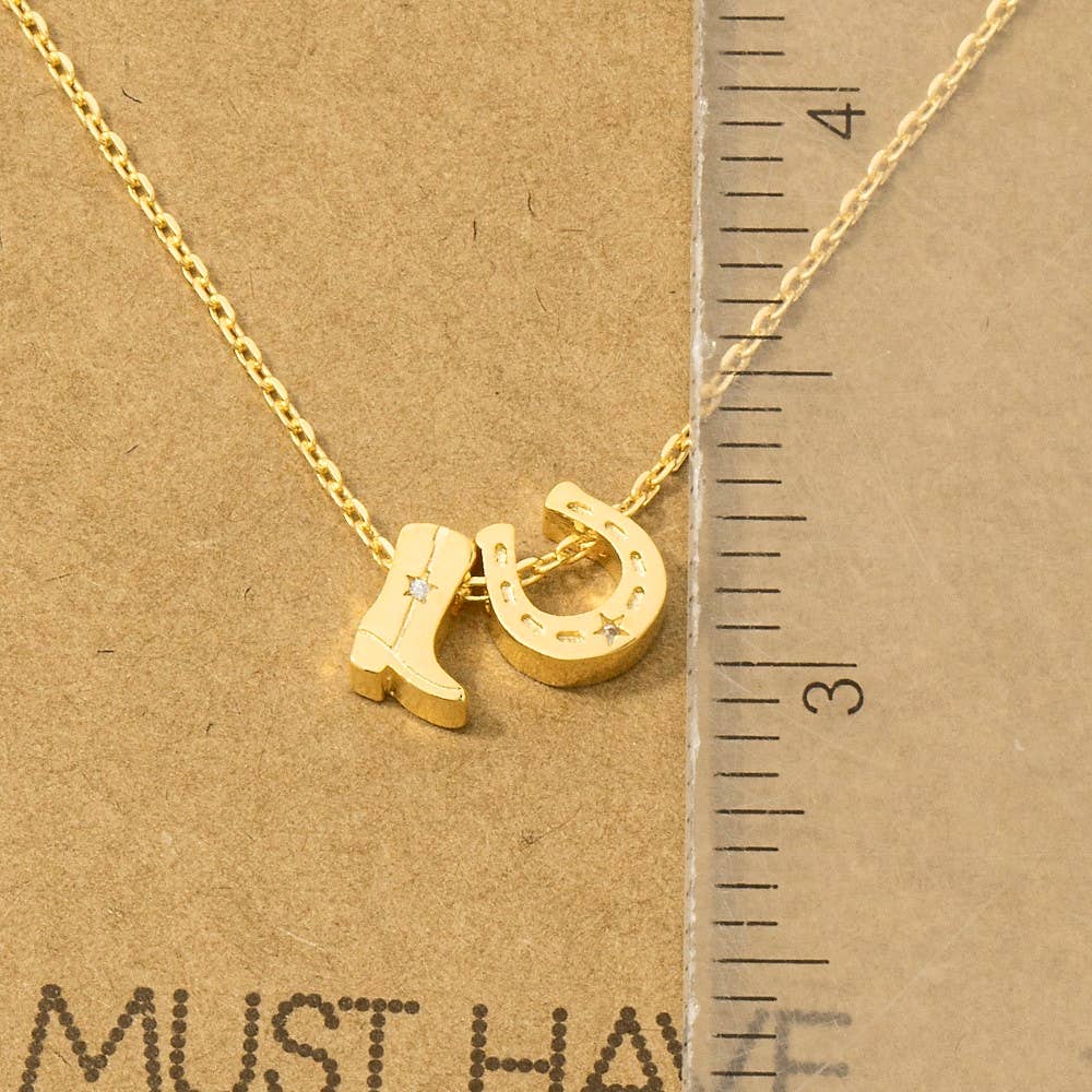 Cowboy Boots Horse Shoe Charm Necklace