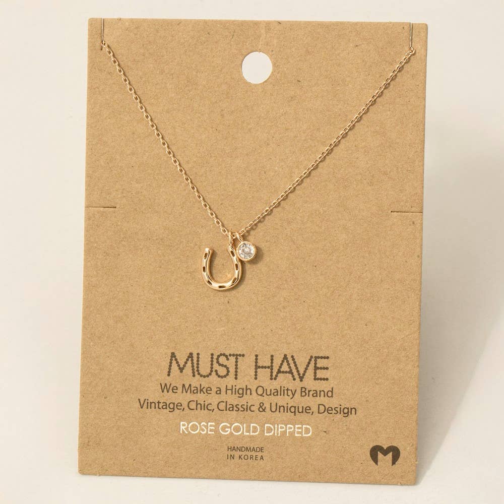 Horse Shoe And Cz Charm Necklace