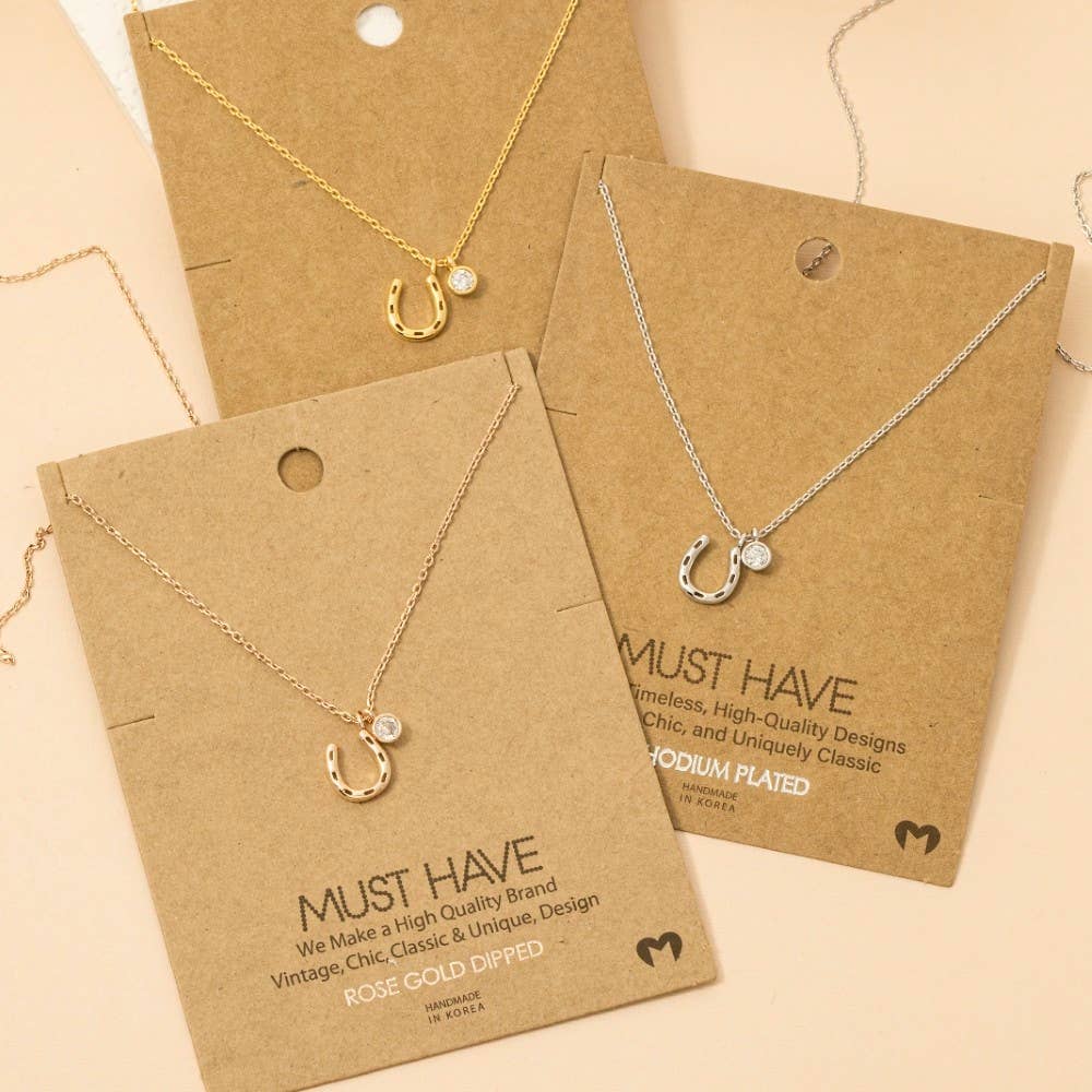 Horse Shoe And Cz Charm Necklace